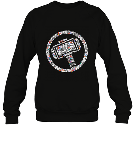 Marvel Avengers Thor Floral Hammer Symbol Crewneck Sweatshirt Crewneck Sweatshirt / Black / S Crewneck Sweatshirt - skytshirtshop