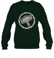Marvel Avengers Thor Floral Hammer Symbol Crewneck Sweatshirt Crewneck Sweatshirt - skytshirtshop
