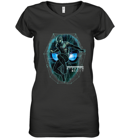 Marvel Spider Man Far From Home Stealth Suit Tech Portrait Women's V-Neck T-Shirt Women's V-Neck T-Shirt / Black / S Women's V-Neck T-Shirt - skytshirtshop