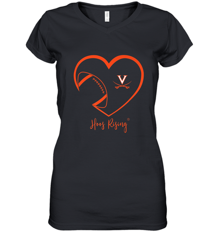 Virginia Cavaliers Football Inside Heart  Team Women's V-Neck T-Shirt Women's V-Neck T-Shirt / Black / S Women's V-Neck T-Shirt - skytshirtshop