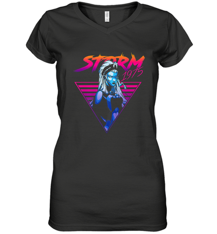 Marvel X Men Storm 80's Neon Retro Triangle Women's V-Neck T-Shirt Women's V-Neck T-Shirt / Black / S Women's V-Neck T-Shirt - skytshirtshop