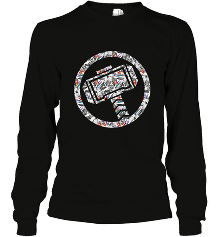 Marvel Avengers Thor Floral Hammer Symbol Long Sleeve T-Shirt Long Sleeve T-Shirt / Black / S Long Sleeve T-Shirt - skytshirtshop