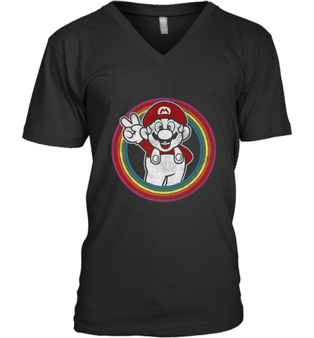 Super Mario Rainbow Circle Distressed Logo Men's V-Neck Men's V-Neck / Black / S Men's V-Neck - skytshirtshop