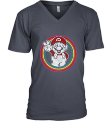 Super Mario Rainbow Circle Distressed Logo Men's V-Neck Men's V-Neck - skytshirtshop