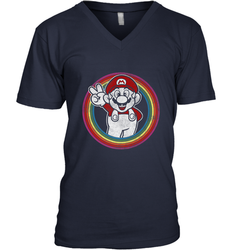 Super Mario Rainbow Circle Distressed Logo Men's V-Neck
