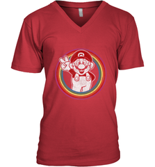 Super Mario Rainbow Circle Distressed Logo Men's V-Neck Men's V-Neck - skytshirtshop