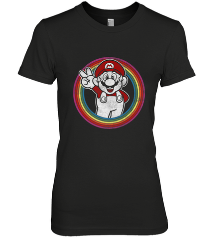 Super Mario Rainbow Circle Distressed Logo Women's Premium T-Shirt Women's Premium T-Shirt / Black / XS Women's Premium T-Shirt - skytshirtshop