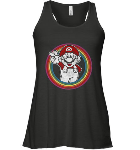 Super Mario Rainbow Circle Distressed Logo Women's Racerback Tank Women's Racerback Tank / Black / XS Women's Racerback Tank - skytshirtshop
