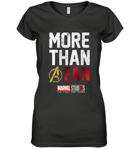 Marvel Studios Ten Years More Than A Fan Women's V-Neck T-Shirt Women's V-Neck T-Shirt / Black / S Women's V-Neck T-Shirt - skytshirtshop