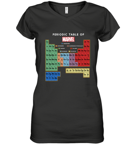 Marvel Ultimate Periodic Table Of Elements Women's V-Neck T-Shirt Women's V-Neck T-Shirt / Black / S Women's V-Neck T-Shirt - skytshirtshop