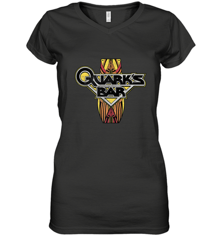 Star Trek DS9 Quark's Bar Vintage Logo Women's V-Neck T-Shirt Women's V-Neck T-Shirt / Black / S Women's V-Neck T-Shirt - skytshirtshop