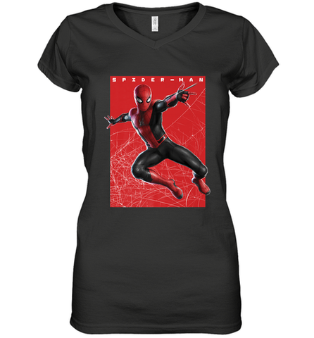Marvel Spider Man Far From Home Web Swinging Poster Women's V-Neck T-Shirt Women's V-Neck T-Shirt / Black / S Women's V-Neck T-Shirt - skytshirtshop