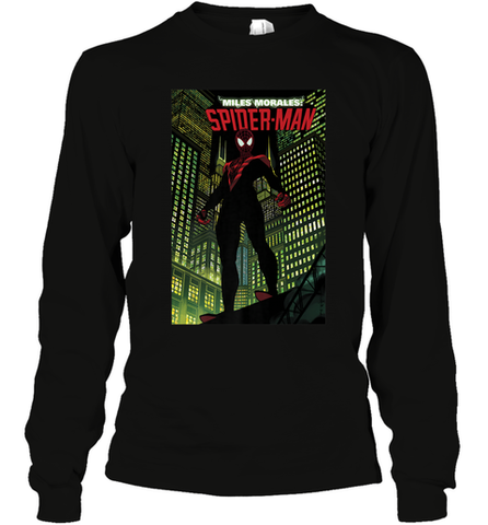 Marvel Miles Morales_ Spider Man Comic Cover Long Sleeve T-Shirt Long Sleeve T-Shirt / Black / S Long Sleeve T-Shirt - skytshirtshop