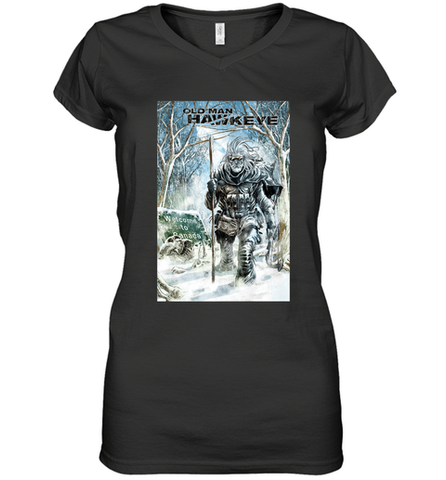 Marvel Old Man Hawkeye Comic Cover Women's V-Neck T-Shirt Women's V-Neck T-Shirt / Black / S Women's V-Neck T-Shirt - skytshirtshop