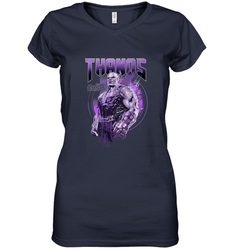 Marvel Infinity War Thanos Purple Distressed Women's V-Neck T-Shirt