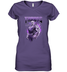 Marvel Infinity War Thanos Purple Distressed Women's V-Neck T-Shirt Women's V-Neck T-Shirt - skytshirtshop