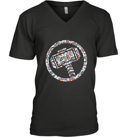 Marvel Avengers Thor Floral Hammer Symbol Men's V-Neck Men's V-Neck / Black / S Men's V-Neck - skytshirtshop