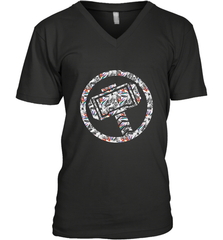 Marvel Avengers Thor Floral Hammer Symbol Men's V-Neck Men's V-Neck - skytshirtshop