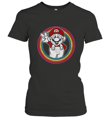 Super Mario Rainbow Circle Distressed Logo Women's T-Shirt Women's T-Shirt / Black / S Women's T-Shirt - skytshirtshop
