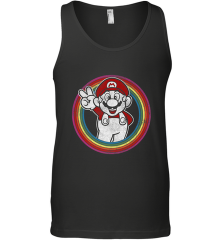 Super Mario Rainbow Circle Distressed Logo Men's Tank Top Men's Tank Top / Black / XS Men's Tank Top - skytshirtshop
