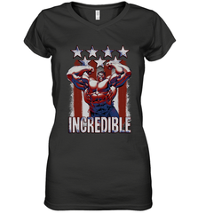 Marvel Hulk Incredible Stars and Stripes Women's V-Neck T-Shirt Women's V-Neck T-Shirt - skytshirtshop
