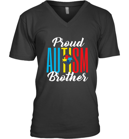 Proud Autism Brother Awareness Support Premium T Shirt Men's V-Neck Men's V-Neck / Black / S Men's V-Neck - skytshirtshop