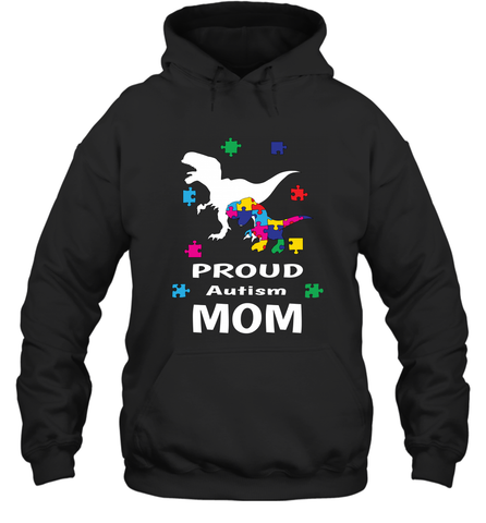 Proud Autism Mom T Rex Dinosaur Autism Awareness Hooded Sweatshirt Hooded Sweatshirt / Black / S Hooded Sweatshirt - skytshirtshop