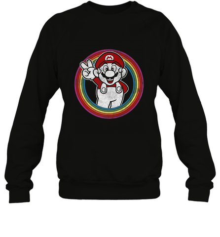 Super Mario Rainbow Circle Distressed Logo Crewneck Sweatshirt Crewneck Sweatshirt / Black / S Crewneck Sweatshirt - skytshirtshop