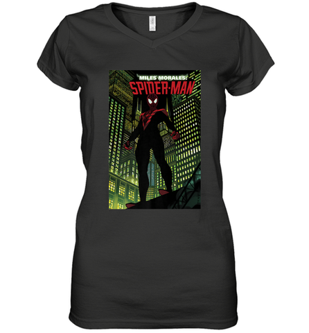 Marvel Miles Morales_ Spider Man Comic Cover Women's V-Neck T-Shirt Women's V-Neck T-Shirt / Black / S Women's V-Neck T-Shirt - skytshirtshop