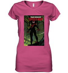 Marvel Miles Morales_ Spider Man Comic Cover Women's V-Neck T-Shirt Women's V-Neck T-Shirt - skytshirtshop