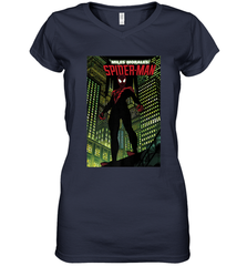 Marvel Miles Morales_ Spider Man Comic Cover Women's V-Neck T-Shirt Women's V-Neck T-Shirt - skytshirtshop