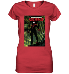 Marvel Miles Morales_ Spider Man Comic Cover Women's V-Neck T-Shirt Women's V-Neck T-Shirt - skytshirtshop