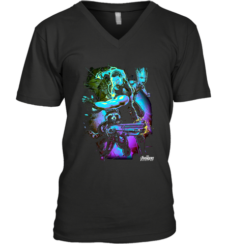 Marvel Infinity War Thor Rocket Groot Neon Men's V-Neck Men's V-Neck / Black / S Men's V-Neck - skytshirtshop