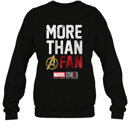 Marvel Studios Ten Years More Than A Fan Crewneck Sweatshirt Crewneck Sweatshirt / Black / S Crewneck Sweatshirt - skytshirtshop