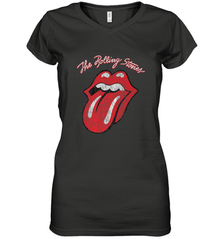 Mens The Rolling Stones Script Tongue Logo Women's V-Neck T-Shirt Women's V-Neck T-Shirt / Black / S Women's V-Neck T-Shirt - skytshirtshop