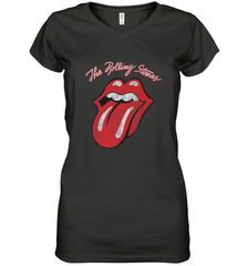 Mens The Rolling Stones Script Tongue Logo Women's V-Neck T-Shirt Women's V-Neck T-Shirt - skytshirtshop