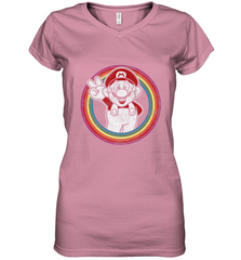 Super Mario Rainbow Circle Distressed Logo Women's V-Neck T-Shirt Women's V-Neck T-Shirt - skytshirtshop