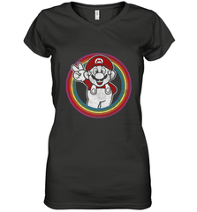 Super Mario Rainbow Circle Distressed Logo Women's V-Neck T-Shirt Women's V-Neck T-Shirt - skytshirtshop