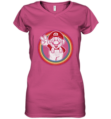 Super Mario Rainbow Circle Distressed Logo Women's V-Neck T-Shirt Women's V-Neck T-Shirt - skytshirtshop