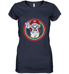 Super Mario Rainbow Circle Distressed Logo Women's V-Neck T-Shirt Women's V-Neck T-Shirt - skytshirtshop