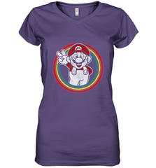 Super Mario Rainbow Circle Distressed Logo Women's V-Neck T-Shirt Women's V-Neck T-Shirt - skytshirtshop