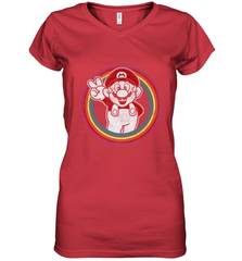 Super Mario Rainbow Circle Distressed Logo Women's V-Neck T-Shirt Women's V-Neck T-Shirt - skytshirtshop