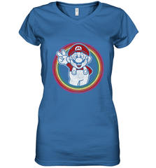 Super Mario Rainbow Circle Distressed Logo Women's V-Neck T-Shirt Women's V-Neck T-Shirt - skytshirtshop