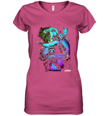 Marvel Infinity War Thor Rocket Groot Neon Women's V-Neck T-Shirt Women's V-Neck T-Shirt - skytshirtshop