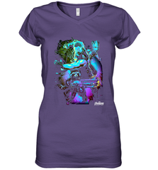 Marvel Infinity War Thor Rocket Groot Neon Women's V-Neck T-Shirt Women's V-Neck T-Shirt - skytshirtshop