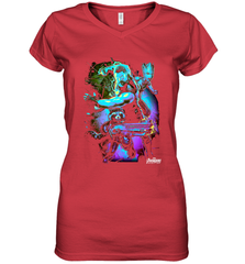 Marvel Infinity War Thor Rocket Groot Neon Women's V-Neck T-Shirt Women's V-Neck T-Shirt - skytshirtshop