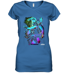 Marvel Infinity War Thor Rocket Groot Neon Women's V-Neck T-Shirt Women's V-Neck T-Shirt - skytshirtshop