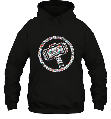 Marvel Avengers Thor Floral Hammer Symbol Hooded Sweatshirt Hooded Sweatshirt / Black / S Hooded Sweatshirt - skytshirtshop