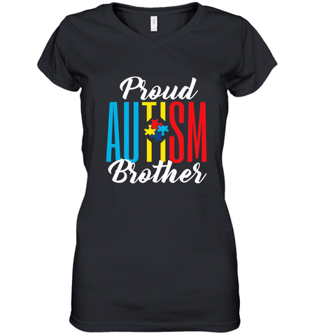 Proud Autism Brother Awareness Support Premium T Shirt Women's V-Neck T-Shirt Women's V-Neck T-Shirt / Black / S Women's V-Neck T-Shirt - skytshirtshop
