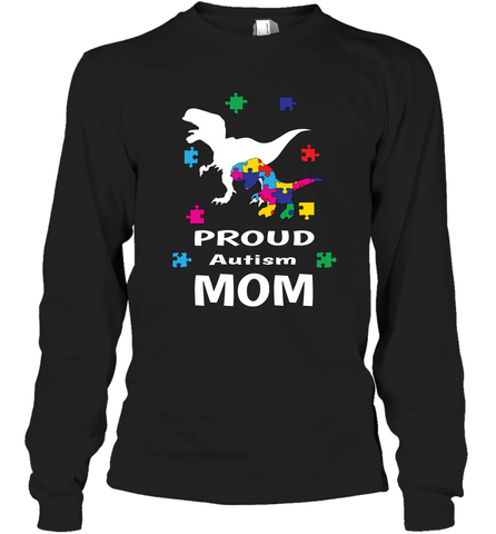 Proud Autism Mom T Rex Dinosaur Autism Awareness Long Sleeve T-Shirt Long Sleeve T-Shirt / Black / S Long Sleeve T-Shirt - skytshirtshop